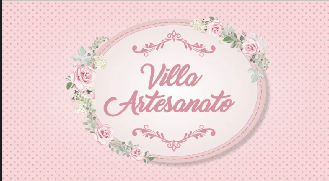 Logo oficial Villa Artesanato — moldura floral rosa com tipografia cursiva
